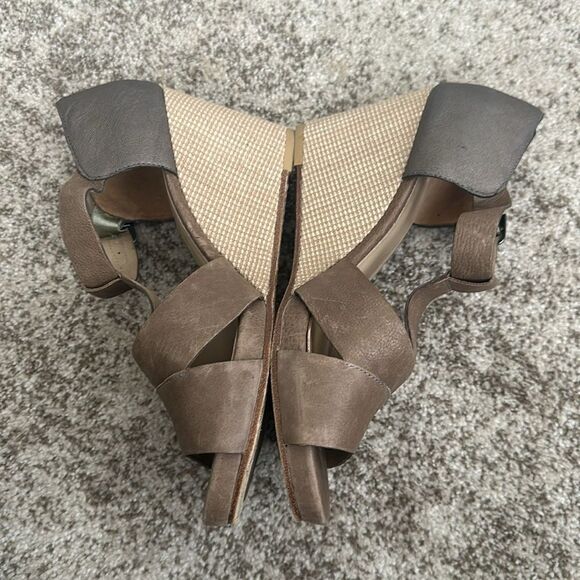 Eileen Fisher Tan Platform Wedge Heeled Leather Sandals 9.5 - Picture 7 of 8